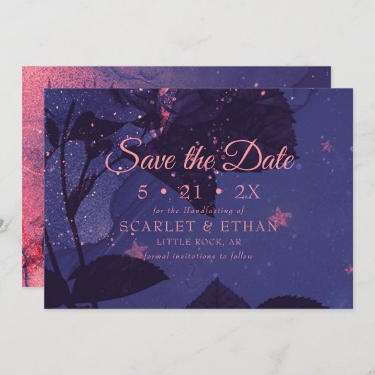 Starry Paars Night Alternative Gothic Floral Save The Date (Voorkant / Achterkant)