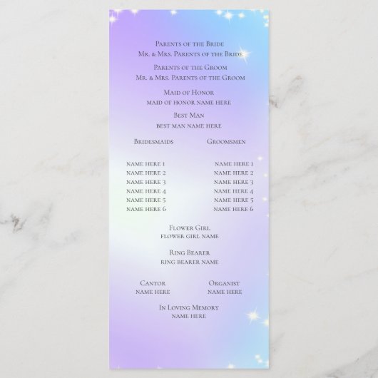 Starry Paarse en Blue Sparkle Wedding Program Programmakaart (Achterkant)