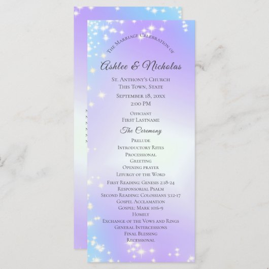 Starry Paarse en Blue Sparkle Wedding Program Programmakaart (Voorkant / Achterkant)