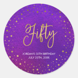 Starry Paarse Waterverf 50th Birthday Ronde Sticker