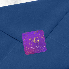 Starry Paarse Waterverf 50th Birthday Vierkante Sticker