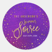 Starry Paarse Waterverf Summer Party Ronde Sticker (Voorkant)