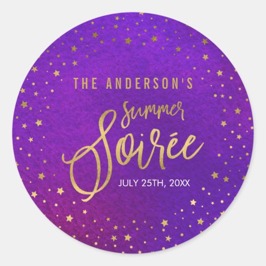 Starry Paarse Waterverf Summer Party Ronde Sticker (Voorkant)