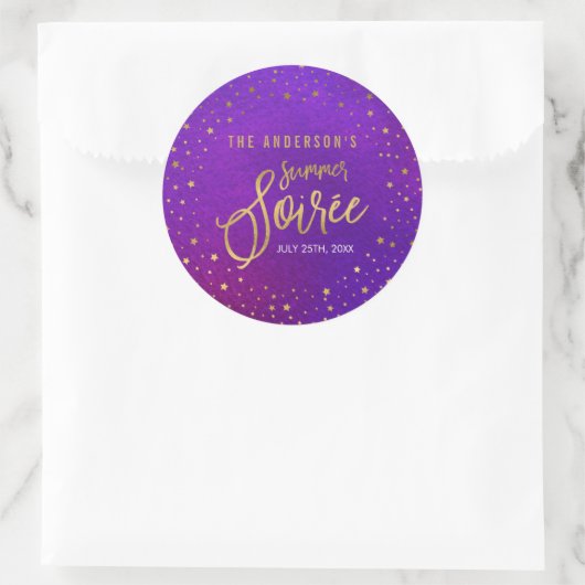 Starry Paarse Waterverf Summer Party Ronde Sticker (Tas)