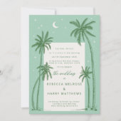 Starry Palm Trees Green boho bruiloft uitnodiging (Voorkant)