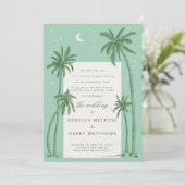 Starry Palm Trees Green boho bruiloft uitnodiging (Staand voorkant)