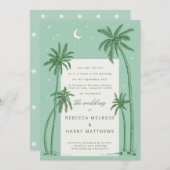 Starry Palm Trees Green boho bruiloft uitnodiging (Voorkant / Achterkant)