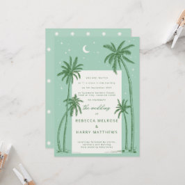Starry Palm Trees Green boho bruiloft uitnodiging