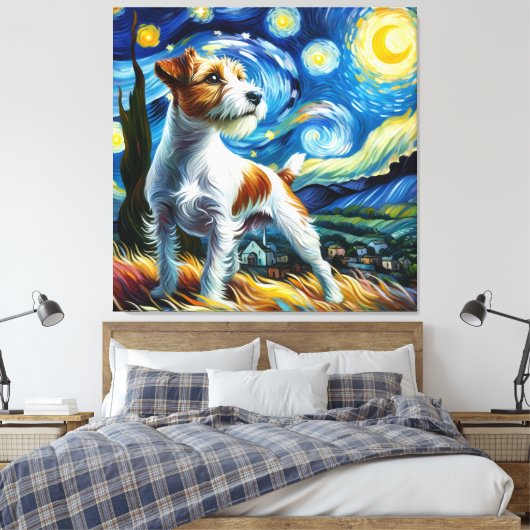 Starry Parson Russell Terrier Hond Portret Canvas Afdruk (Insitu (Slaapkamer))