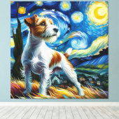 Starry Parson Russell Terrier Hond Portret Canvas Afdruk (Insitu (Houten vloer))