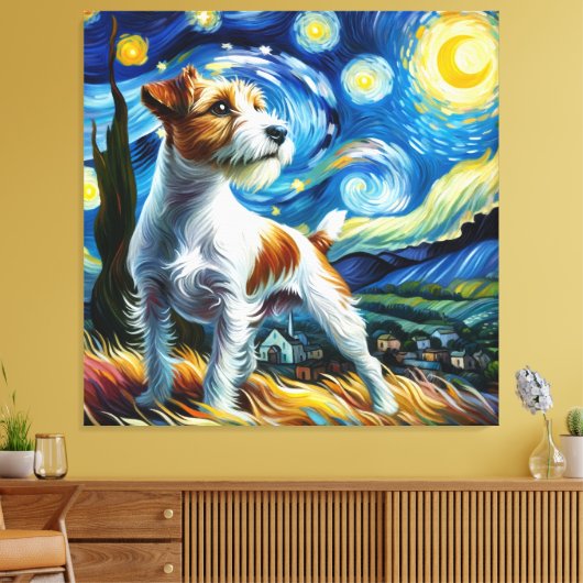 Starry Parson Russell Terrier Hond Portret Canvas Afdruk (Insitu (Woonkamer))