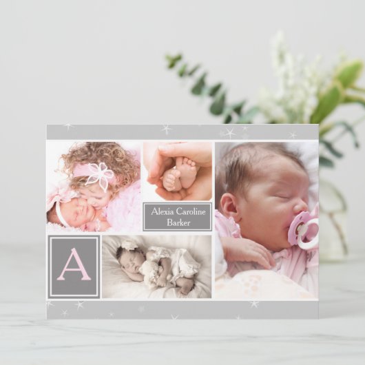 Starry Photo Collage Birth Announcement Aankondiging (Staand voorkant)