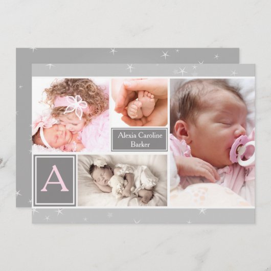 Starry Photo Collage Birth Announcement Aankondiging (Voorkant / Achterkant)