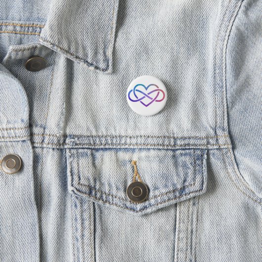 Starry Polyamory Infinity Heart Button Pin (In situ)