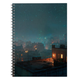 Starry Rooftop City Night Notitieboek
