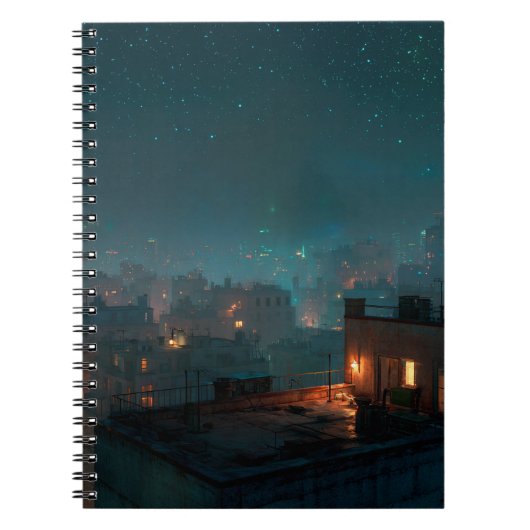 Starry Rooftop City Night Notitieboek (Voorkant)