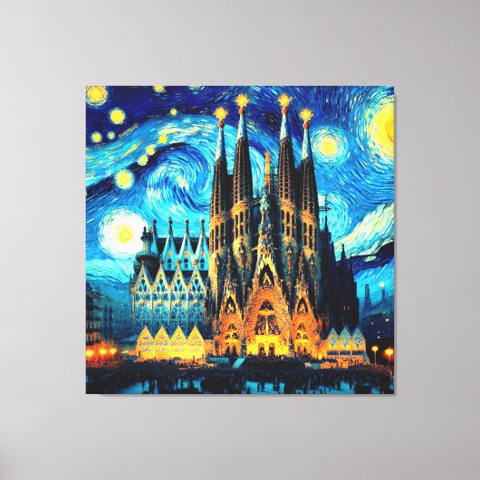 Starry Sagrada Familia Barcelona Canvas Afdruk (Voorkant)