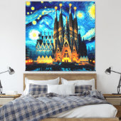 Starry Sagrada Familia Barcelona Canvas Afdruk (Insitu (Slaapkamer))