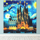 Starry Sagrada Familia Barcelona Canvas Afdruk (Insitu (Houten vloer))