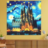 Starry Sagrada Familia Barcelona Canvas Afdruk (Insitu (Woonkamer))