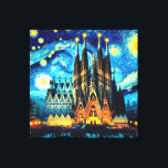 Starry Sagrada Familia Barcelona Canvas Afdruk<br><div class="desc">Dit elegante ontwerp is een afbeelding van de Sagrada Familia in Barcelona in de stijl van Vincent Van Goghs Sterrennacht.</div>