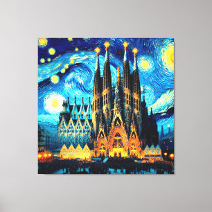 Starry Sagrada Familia Barcelona Canvas Afdruk