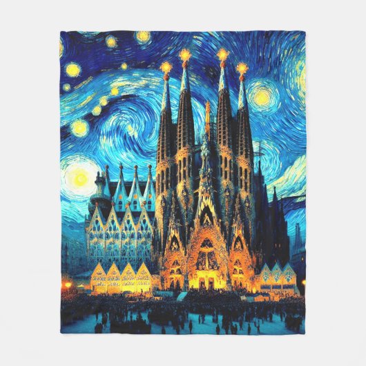 Starry Sagrada Familia Barcelona Fleece Deken (Voorkant)