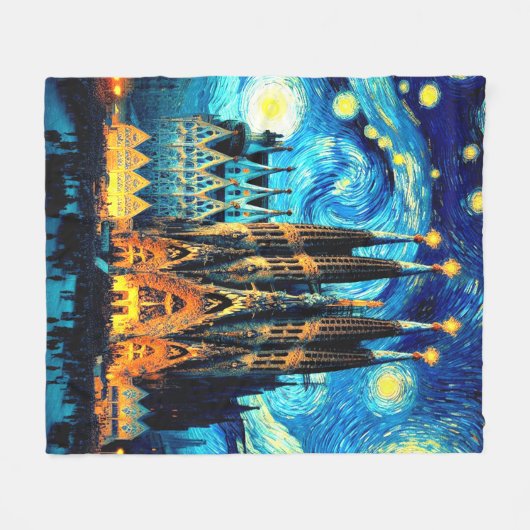 Starry Sagrada Familia Barcelona Fleece Deken (Voorkant (Horizontaal))