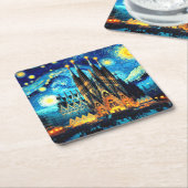 Starry Sagrada Familia Barcelona Kartonnen Onderzetters (Schuin)