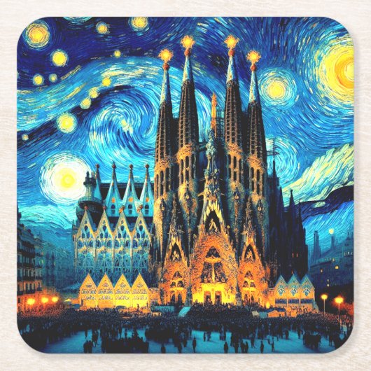 Starry Sagrada Familia Barcelona Kartonnen Onderzetters (Voorkant)