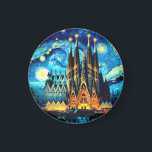Starry Sagrada Familia Barcelona Magneet<br><div class="desc">Dit elegante ontwerp is een afbeelding van de Sagrada Familia in Barcelona in de stijl van Vincent Van Goghs Sterrennacht.</div>