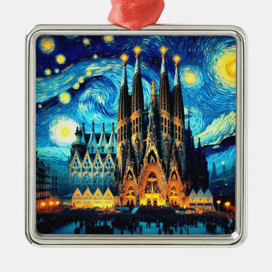 Starry Sagrada Familia Barcelona Metalen Ornament (Voorkant)