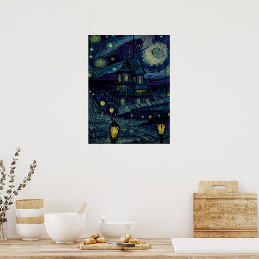 Starry Sanctuary in Van Gogh stijl Poster (Keuken)