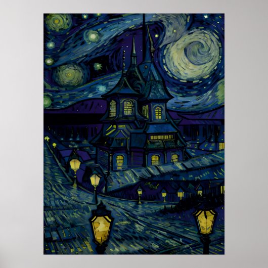 Starry Sanctuary in Van Gogh stijl Poster (Voorkant)