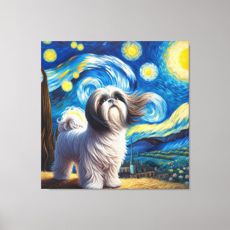 Starry Shih Tzu hondenportret - huisdier portret Canvas Afdruk