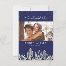 Starry Sky en Cactus Navy Photo Save the Date