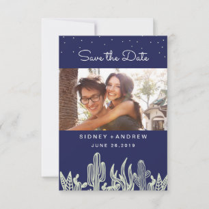 Starry Sky en Cactus Navy Photo Save the Date