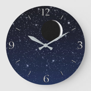 Starry Sky en Crescent Moon, Deep Blue tot Black Grote Klok