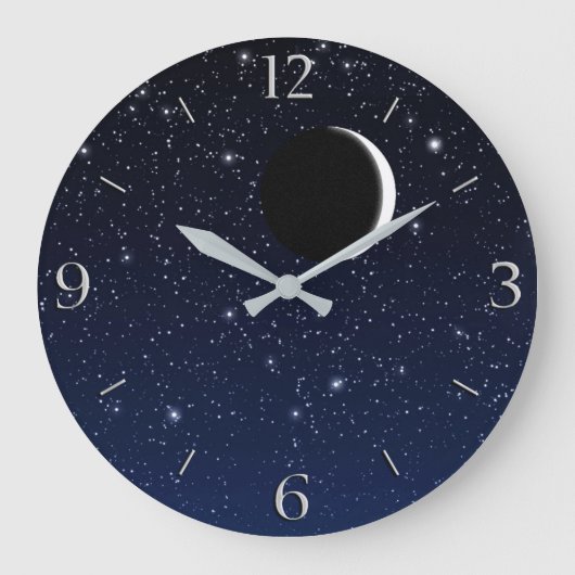 Starry Sky en Crescent Moon, Deep Blue tot Black Grote Klok (Voorkant)