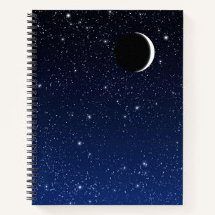 Starry Sky en Crescent Moon, Deep Blue tot Black Notitieboek