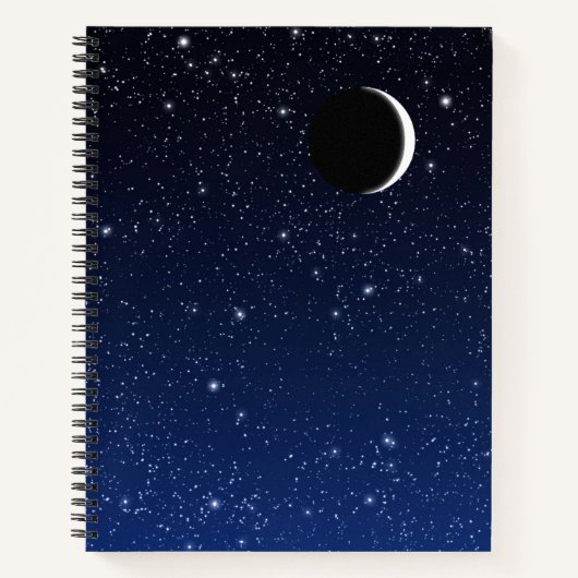 Starry Sky en Crescent Moon, Deep Blue tot Black Notitieboek (Voorkant)