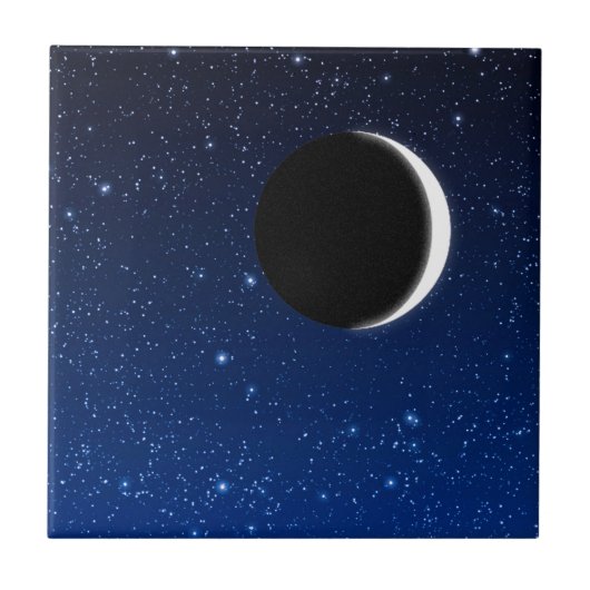 Starry Sky en Crescent Moon, Deep Blue tot Black Tegeltje (Voorkant)