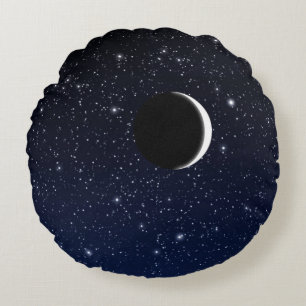 Starry Sky en Crescent Moon, Midnight Blue Rond Kussen