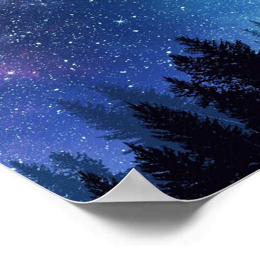 Starry Sky en Moon boven een bos Poster (Hoek)