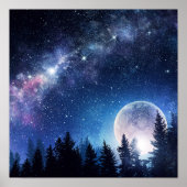 Starry Sky en Moon boven een bos Poster (Voorkant)