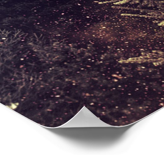 Starry Sky en Moon boven een bos Poster (Hoek)