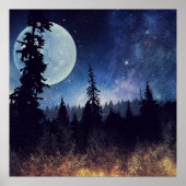 Starry Sky en Moon boven een bos Poster (Voorkant)