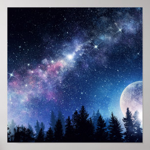 Starry Sky en Moon Poster
