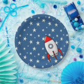 Starry Sky Fat Rocket Ship Papieren Bordje (Feest)