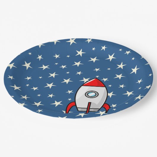 Starry Sky Fat Rocket Ship Papieren Bordje (Gekanteld)